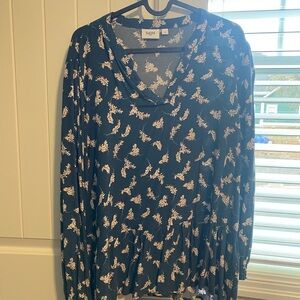 Blue Floral Long Sleeve Blouse